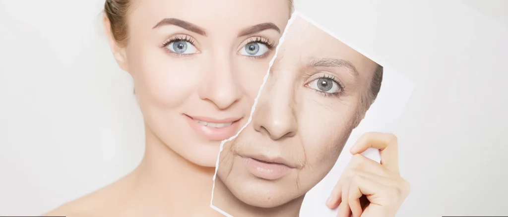 Face procedures to look younger - A young woman with a picture of her older self.