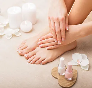 Smooth and supple hands and feet with beautiful nails after a manicure and pedicure in Hyderabad.
